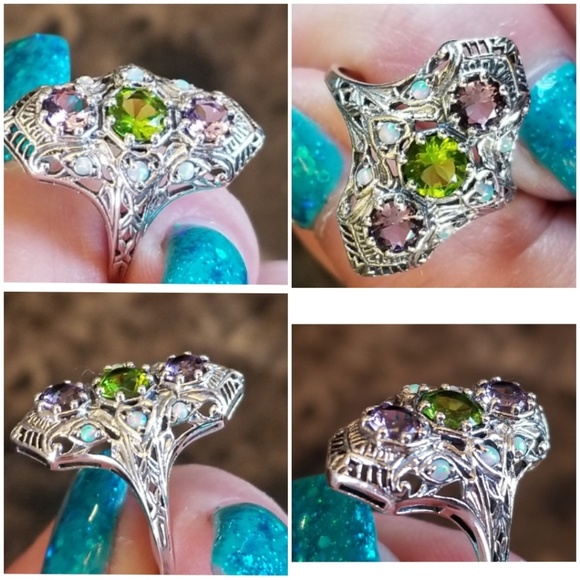Genuine 3ct Amethyst and Peridot Ring Size 8 - Picture 4 of 6